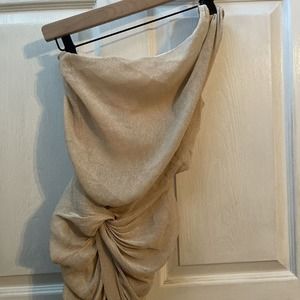 ASOS Women's Tan Nude Gold‎ Sparkle One Shoulder Ruched Mini Dress Size 2 Lined